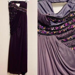 Shimmer by Bari Jay purple beaded prom gown.
